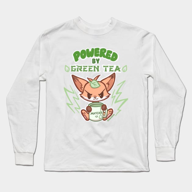 Cute Fox Powered by GREEN TEA leaf Long Sleeve T-Shirt by Kyumotea